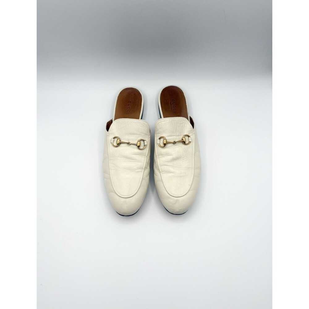 Gucci White Leather Princetown Loafers Gold Horse-bit Accent Size EU 40